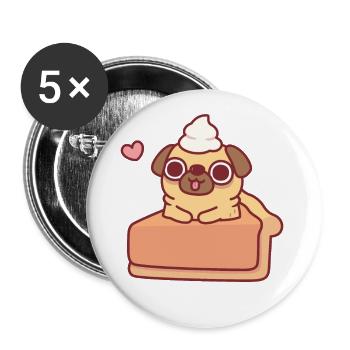 Cute Pug In Pumpkin Pie Funny - Buttons large 2.2''/56 mm (5-pack) - white - Front