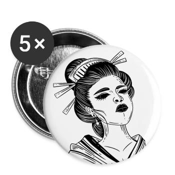 Schädel Skull Horror Japan Halloween Geisha - Buttons groß 56 mm (5er Pack) - Weiß - Vorne