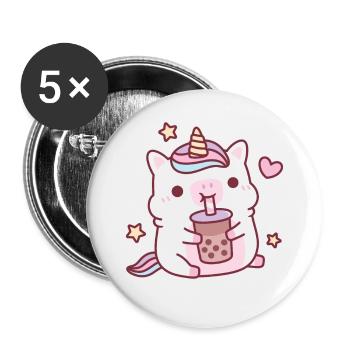 La licorne potelée mignonne aime le thé Boba - Lot de 5 grands badges (56 mm) - blanc - Devant