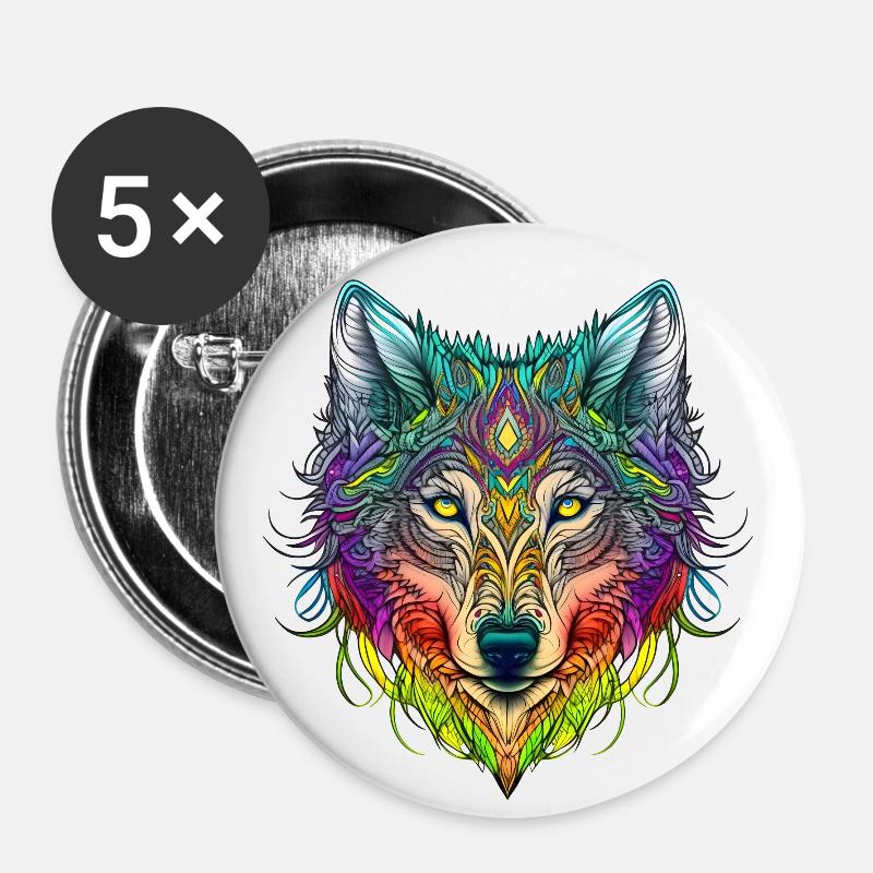 Rainbow Ghost Wolf Portrait - Buttons large 2.2''/56 mm (5-pack) - white