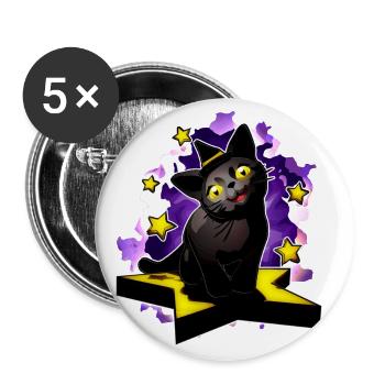Black Star Wizard Kitten - Buttons large 2.2''/56 mm (5-pack) - white - Front
