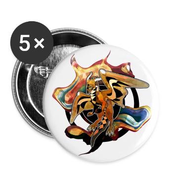 Fliegender Drache mit Kreisen und Schnörkeln - Buttons groß 56 mm (5er Pack) - Weiß - Vorne