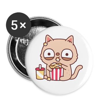Lustige Sahnekatze isst Popcorn - Buttons groß 56 mm (5er Pack) - Weiß - Vorne