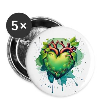 Grünes Herz - Buttons groß 56 mm (5er Pack) - Weiß - Vorne