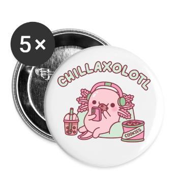 Niedlicher chillender Axolotl Chillaxolotl Lustiges Wortspiel - Buttons groß 56 mm (5er Pack) - Weiß - Vorne