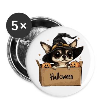 Halloween-Welpe in einer Schachtel - Buttons groß 56 mm (5er Pack) - Weiß - Vorne