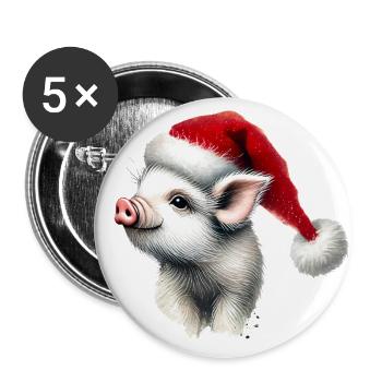 Weihnachtsferkel mit Nikolausmütze - Buttons groß 56 mm (5er Pack) - Weiß - Vorne