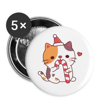Cute Calico Cat Munching On Candy Cane - Buttons large 2.2''/56 mm (5-pack) - white - Front