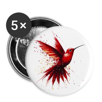 Roter Kolibri - Buttons groß 56 mm (5er Pack) - Weiß - Vorne