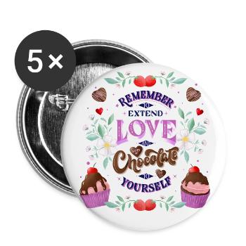 Self-love, chocolate, strawberries and flowers - Buttons large 2.2''/56 mm (5-pack) - white - Front