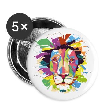 Bunter Löwenkopf - Buttons groß 56 mm (5er Pack) - Weiß - Vorne