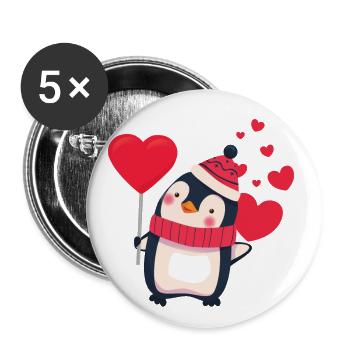 Sweet penguin with heart celebrates love - Buttons large 2.2''/56 mm (5-pack) - white - Front