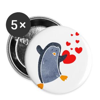 Cute penguin with heart celebrates love - Buttons large 2.2''/56 mm (5-pack) - white - Front