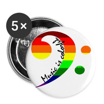 Bassschlüssel Regenbogenfarbe Regenbogenfahne - Buttons groß 56 mm (5er Pack) - Weiß - Vorne
