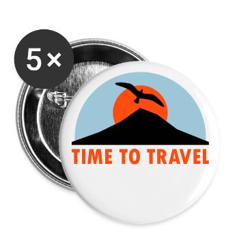 Time to travel (Berg, Sonne, Vogel) - Buttons groß 56 mm (5er Pack) - Weiß - Vorne