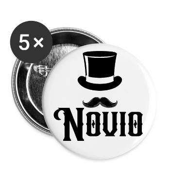 Novio Zylinder Schnurrbart Verlobung Hochzeit Bräutigam - Buttons groß 56 mm (5er Pack) - Weiß - Vorne