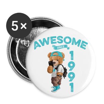 1991 Anniversaire Teddy Bear Génial depuis - Lot de 5 grands badges (56 mm) - blanc - Devant