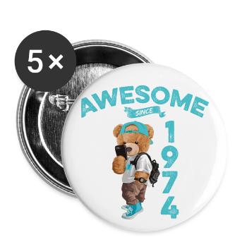 1974 Geburtstag Teddy Bär Awesome since - Buttons groß 56 mm (5er Pack) - Weiß - Vorne