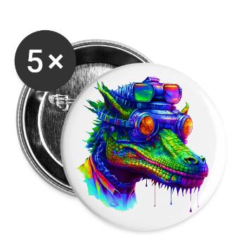 Crocodile, animal de la collection Cyber Squad - Lot de 5 grands badges (56 mm) - blanc - Devant