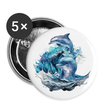 Dolphins in the surf - Buttons large 2.2''/56 mm (5-pack) - white - Front