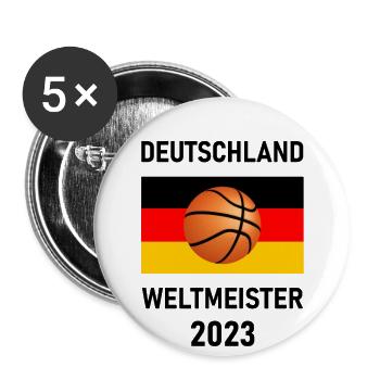 Deutschland Basketball Weltmeister 2023 Fan Shirt - Buttons groß 56 mm (5er Pack) - Weiß - Vorne