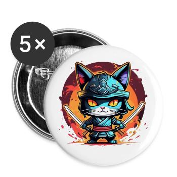 Ninja-Katze #6 - Buttons groß 56 mm (5er Pack) - Weiß - Vorne