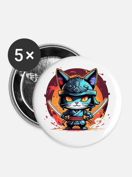 Ninja-Katze #6 - Buttons groß 56 mm (5er Pack) - Weiß