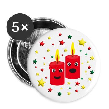 2. Adventskerzen mit Sternen. - Buttons groß 56 mm (5er Pack) - Weiß - Vorne