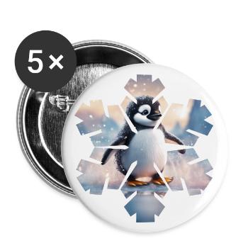 Süßer Pinguin in Schneeflocke - Buttons groß 56 mm (5er Pack) - Weiß - Vorne