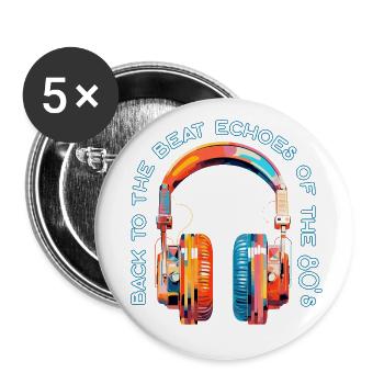 Feel the sounds of the 80s, retro over-ear headphones - Buttons large 2.2''/56 mm (5-pack) - white - Front