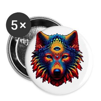 Fraktal Wolf Geist Tier Design Mystischer Wolf - Buttons groß 56 mm (5er Pack) - Weiß - Vorne