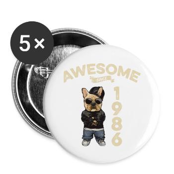 1986 Geburtstag Awesome since Cool Dog - Buttons groß 56 mm (5er Pack) - Weiß - Vorne