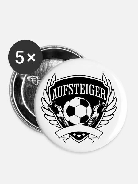 Aufsteiger Wappen Fußball - Buttons groß 56 mm (5er Pack) - Weiß