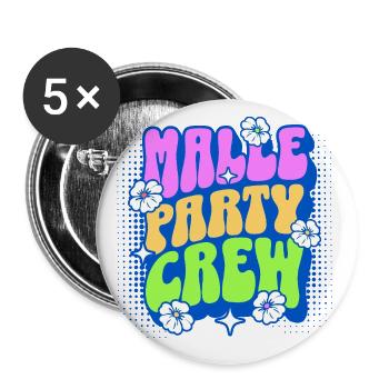 Malle Party Crew - Buttons groß 56 mm (5er Pack) - Weiß - Vorne