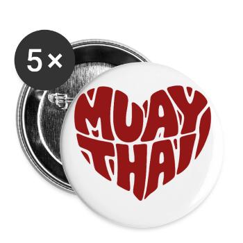 Muay Thai Herz - Liebe zum Thaiboxen - Buttons groß 56 mm (5er Pack) - Weiß - Vorne