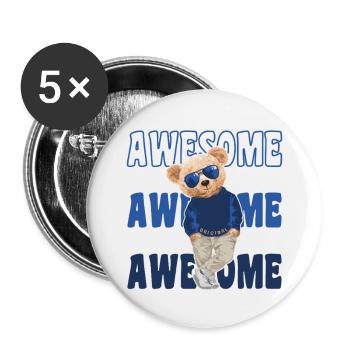 Cool Teddy Bear with Sunglasses - Awesome - Buttons large 2.2''/56 mm (5-pack) - white - Front