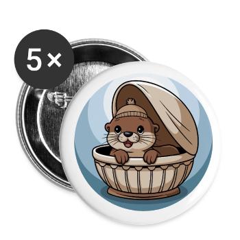 Mignon bébé loutre dans un lit bébé - Lot de 5 grands badges (56 mm) - blanc - Devant