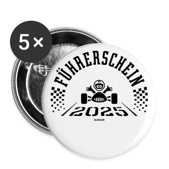 Führerschein 2025 (Fahranfänger / Black) - Buttons groß 56 mm (5er Pack) - Weiß - Vorne