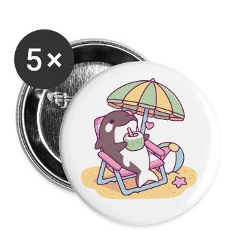 Süßer Orca, der unter dem Sonnenschirm chillt - Buttons groß 56 mm (5er Pack) - Weiß - Vorne