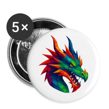 WPAP Stil Tiere - Drache - Buttons groß 56 mm (5er Pack) - Weiß - Vorne