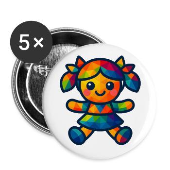 Poupée bébé de style kawaii WPAP Polygon - Lot de 5 grands badges (56 mm) - blanc - Devant