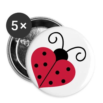 Marienkäfer Herz - Buttons groß 56 mm (5er Pack) - Weiß - Vorne