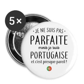 Je suis Portugaise - Lot de 5 grands badges (56 mm) - blanc - Devant
