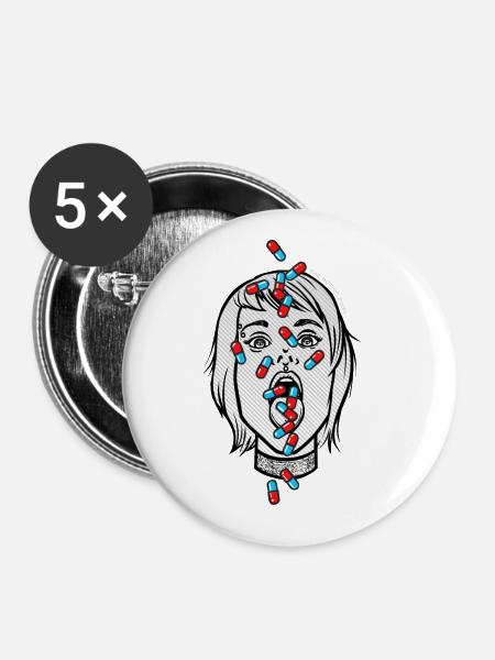 Süchtig - Buttons groß 56 mm (5er Pack) - Weiß