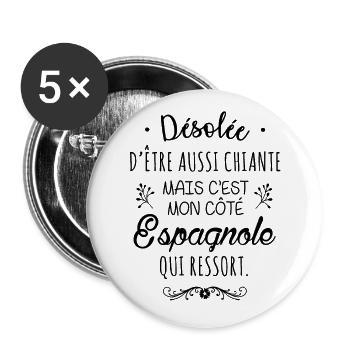 Mon côté Espagnole - Lot de 5 grands badges (56 mm) - blanc - Devant