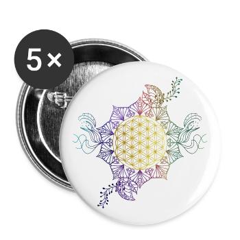 Cadeau de couleurs arc en ciel fleur de vie or - Lot de 5 grands badges (56 mm) - blanc - Devant