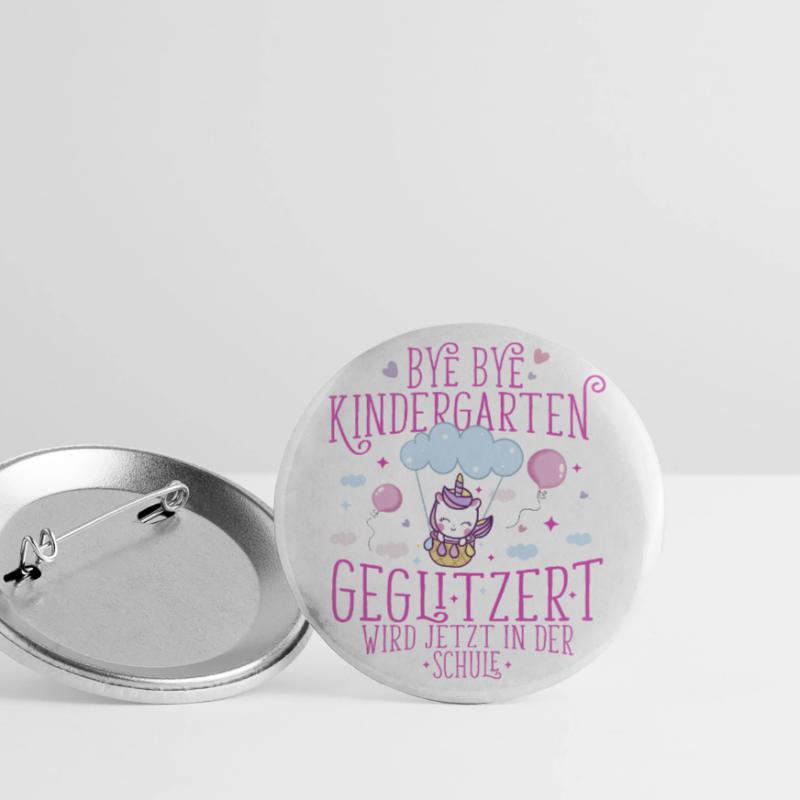 Bye Bye Kindergarten geglitzert wird in der Schule Buttons groß 56 mm (5er Pack)