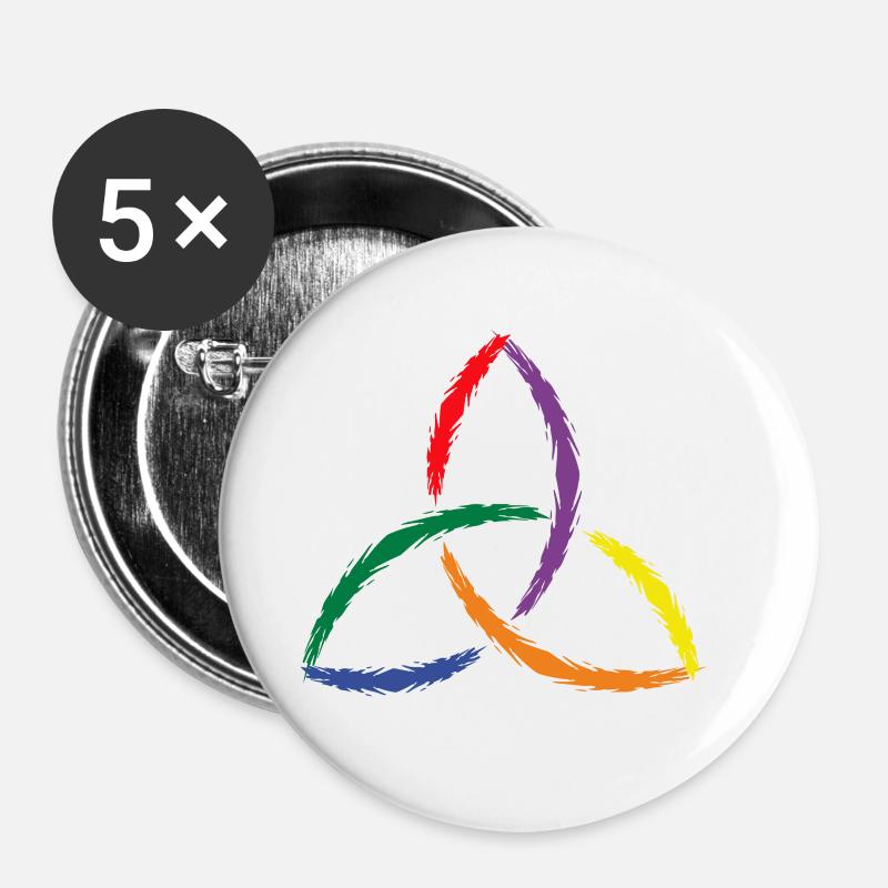 Keltisches Symbol Triquetra Regenbogen - Buttons groß 56 mm (5er Pack) - Weiß