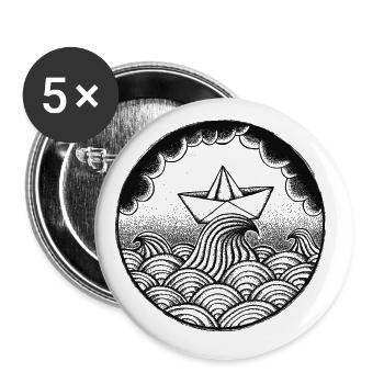 Papierschiff - Buttons groß 56 mm (5er Pack) - Weiß - Vorne