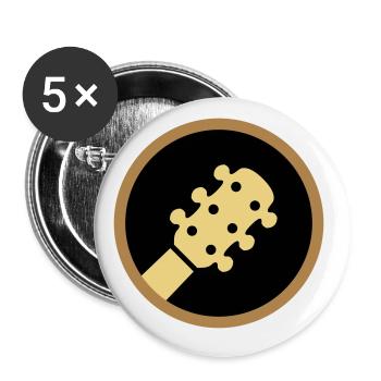 ★ Designfarben änderbar ★ Kopf einer Gitarre Kreis - Buttons groß 56 mm (5er Pack) - Weiß - Vorne